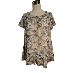 エプロン シフォン地 チュニックプルオーバー 花柄 ネイビー 22-CC