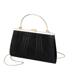 ☆ ブラック ☆ パーティーバッグ ハンドバッグ 結婚式 おしゃれ bag6467 パーティーバッグ ハンドバッグ ショルダーバッグ 2way プリーツ がま口 ラメ 結婚式 披露宴 パーティ 上品 エレガント フォーマル 冠婚葬祭 シンプル 結婚式バッグ