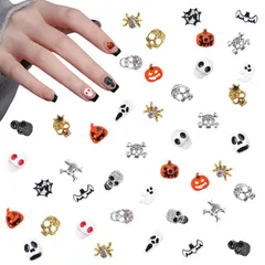 新品 ネイルパーツ ハロウィン 40個セット 3D 立体 かぼちゃ スカル ハロウィン ネイルパーツ 大きめ クモ おばけ コウモリ ネイルアート デコパーツ ジュエリーパーツ 手芸素材 (マルチカラー A)