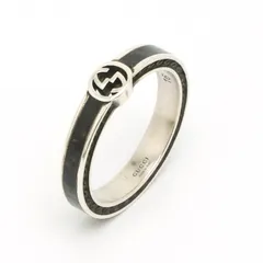 【楠本質店/元住吉】グッチ　シルバー925/エナメル　インターロッキングG リング　ブラック　16サイズ(約15.5号)【中古】