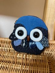ハンドメイド　ふくろうのポーチ(青)