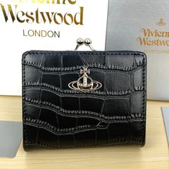 新品 ヴィヴィアンウエストウッド 折り財布 二つ折り Vivienne Westwood 三つ折り財布 がま口 牛革素材　レザー　ブラック カード入れ　小銭入れ　折りたたみ財布　43594　ブラック
