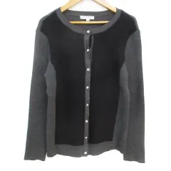 ナラカミーチェ NARA CAMICIE ニットカーディガン リブ ミドル丈 切替 レース ウール混 2 杢グレー 黒 ブラック /FF38