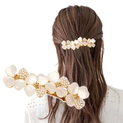 新品 ポクミル バレッタ 大きめ ヘアクリップ パール ヘアバレッタ 髪留め 髪飾り ヘアアクセ フラワー おしゃれ キラキラ 大人 結婚式 成人式 誕生日 母の日 入学式 贈り物として適しています (パールキャットアイC)