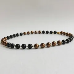 ガラスパールアシンメトリーネックレス/8mm約43.5cm/G/ブラウンxブラック/made in japan