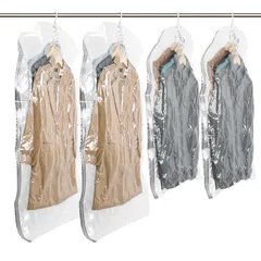新品 TAILI 衣類圧縮袋 吊るせる圧縮袋 洋服 吊り下げ 真空バッグ 衣類カバー 省スペース 掃除機対応 バッグハンガー 着物収納 コート ジャケット スーツ用 花火大会 取り付け簡単 繰り返し利用可能 M/Lサイズ 4枚組 透明