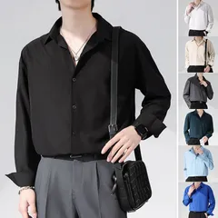 シャツ メンズ ロンシャツ 長袖 速乾 バンドカラーシャツ 長袖 メンズトップス ウォッシャブル 日常 無地 ルーズサイズ メンズ 秋 春baixianggu01