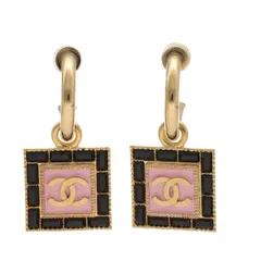 【中古】 CHANEL シャネル  ピアス   ココマーク スクエア フープピアス メタル ストラス レジン B24 S ゴールド/ピンク/ブラック 25018646 QB