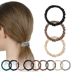 新品 シルク シュシュ ヘアゴム 3本セット Arielle.R 跡がつかない 大人 子供 髪ゴム おしゃれ 100％シルク ヘアアクセサリー シルクシュシュ 9色展開 (琥珀の夢: ブラック/ライトブラウン/シャンパンゴールド)