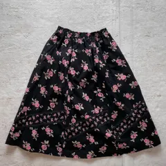 LAURA ASHLEY フラワープリント　スカート ブラック M1