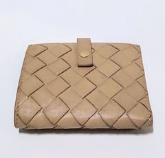【USED中古品】 BOTTEGA VENETA ボッテガヴェネタ イントレチャート レザー 2つ折り 財布 ウォレット 小銭入れ 札入れ カード入れ ベージュ Wフック 正規品 フォロー割