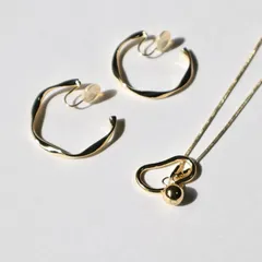 【２点セット】ゴールドアクセサリーセット　穴を開けないピアス　ゴールドリングピアス　チェーン　ネックレス