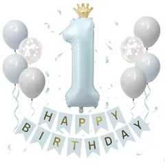 【新着商品】babyblue 大きい 飾り付け 数字 バルーン 40インチ 誕生日 くすみカラー 誕生日 飾り 風船 1歳 セット 一歳 ナンバーバルーン 王冠 Iysoll バースデーバルーン 1 ブルー