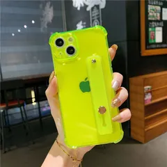 最短当日発送 IPhone キャンディーカラー イエロー リストストラップ リングベルト スタンド付き シンプル クリア おもしろ ケース 耐衝撃 スマホケース 韓国 アイフォン カバー 軽量 おしゃれ  ペア  （イエロー）