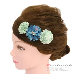 髪飾り 成人式 振袖 袴 花 浴衣 夏祭り 花火大会 3点セット 青 水色 黄緑 エメラルドグリーン ターコイズブルー グラデーション No.9-4475