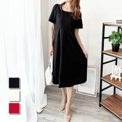 パフスリーブフレアワンピース レディース 韓国 Aライン 半袖 無地 上品 シンプル おしゃれ 春夏 大人 トレンド 人気 カジュアル かわいい