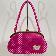 【特価・新品】がま口 バッグ 水玉 ピンク ハンドバッグ 刺繍入り 和装 和装小物 着物 振袖 七五三 普段使い