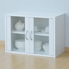 Color:ホワイト_Size:【ミニ】60×45 山善(YAMAZEN) 食器棚 キャビネット キッチン 収納 ガラス扉 コンパクト 幅60×奥行29×高さ45cm 組立品 ホワイト CCB-4560(WH)