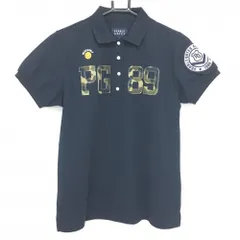 【超美品】パーリーゲイツ 半袖ポロシャツ ダークネイビー ロゴ迷彩 ニコちゃん スマイル  レディース 2(L) ゴルフウェア PEARLY GATES