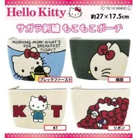 【新品・5営業日で発送】ardie HelloKitty ハローキティ サガラ刺繍 もこもこパイル地ポーチ／クラッチバッグ 約27×17.5cm HKP4-6・リボン (1069351)