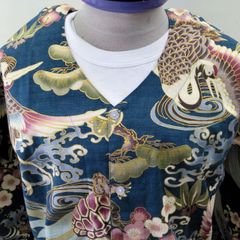 鯉口（こいくち）ダボシャツ　鶴亀プリント　大　特大　　festival clothes   グリーン