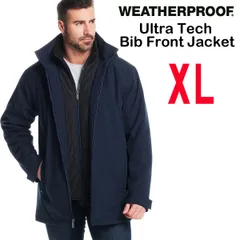 新品 XL ★ コストコ Weatherproof ウェザープルーフ メンズ ストレッチ 中綿 ジャケット ネイビー ウルトラテック ビブ付き フード取り外し可能フード付き 撥水 防風 防寒 伸縮 パーカー キルティング アウター ブルゾン コート 男性用