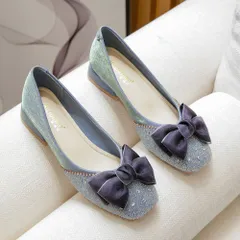 ☆ ブルー ☆ 35(22.5cm) ☆ シューズ リボン ＋3センチヒール mmrs103e チャンキーヒール パンプス 3センチ ローヒールパンプス 3cm スクエアトゥパンプス 3センチヒール 結婚式 パーティー 二次会 2次会 リボン ビーズ ビジュー