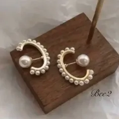 #47 パールゴールド イヤーカフ風ピアス