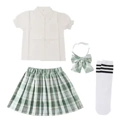 ☆ カラー5 ☆ 130cm ☆ 卒業式スーツ 女の子 子供スーツ セットアップ スーツ 女の子 半袖 子供スーツ ブラウス スカート プリーツスカート ウェストゴム リボン付き セットアップ チェック柄スカート 子供制服 チェック柄 女子 通学 通園