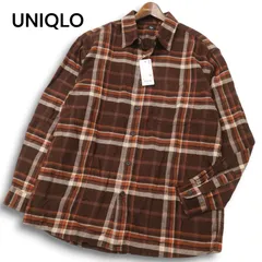 【新品 23AW】 UNIQLO ユニクロ 秋冬★ 長袖 チェック フランネル シャツ Sz.XL　メンズ 茶色 大きいサイズ 未使用