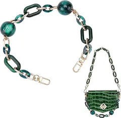 WADORN アクリルビーズバッグチェーンストラップ 分厚い樹脂製の財布のハンドルチェーンの交換 ラウンドビーズ付きスクエアハンドバッグチェーン 取り外し可能なクラッチハンドルバッグチェーンチャームアクセサリー( 緑)
