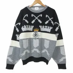 カステルバジャック CASTELBAJAC sport ニット セーター ゴルフウェア 長袖 厚手 ウール 総柄 刺繡 3 L相当 ブラック グレー ホワイト ■GY09 X