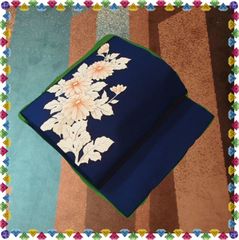 【名古屋帯】青色に菊花柄の塩瀬帯