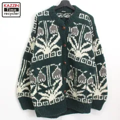 80s vintage 総柄 ウール エクアドル ニットカーディガン レディース 表記Mサイズ