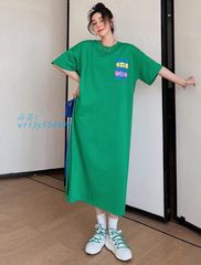 Tシャツワンピース ロング 大きいサイズ 3L 4L 夏 Tシャツ 春夏 Iライン カジュアル マキシワンピース プリント ワンピース 半袖 黒 レディース  vii3y554496