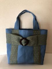 畳ヘリバッグ　バックル付き和装トートバッグ　ハンドメイド