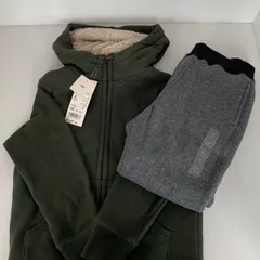 UNIQLO ユニクロ キッズ 防寒 上下セット ボアスウェットパンツ Sサイズ グレー ボアスウェットフルジップパーカ（長袖） 120サイズ オリーブ
