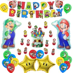 【数量限定】アルミバルーン 風船バルーン Shiartexマリオ誕生日飾り HAPPYBIRTHDAYガーランド 誕生日飾り付け キャラクターケーキトッパー 子供誕生日デコレーション