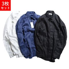 3枚セット uniqlo ユニクロ プレミアムリネンシャツ 長袖 XL  麻　ブラック＆ホワイト＆ブルー