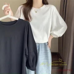 7分袖Tシャツ レディース Tシャツ 夏服 秋物 夏秋物 トップス 夏秋服 パフスリーブ ゆったり 無地 丸首 20代30代 可愛い 40代50代 春夏秋 WI7U818