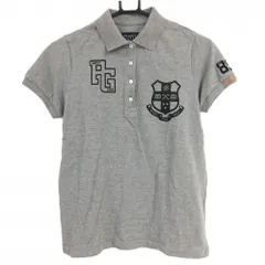 【美品】パーリーゲイツ 半袖ポロシャツ グレー×黒 襟裏ボーダー 袖口星刺しゅう レディース 1(M) ゴルフウェア PEARLY GATES