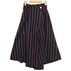 WILLSELECTION ウィルセレクション 通年 ストレッチ★ レースアップ ストライプ フレア ラップ風 スカート Sz.S レディース
