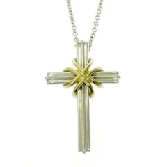 【中古】TIFFANY&Co. ティファニー シルバー ゴールド シグネチャー クロス ネックレス 9.2g 925/750刻印 426898 ネックレス