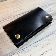 【トラッカーウォレット ロング 2層】 ブラック 本革 ハンドメイド ゴールド