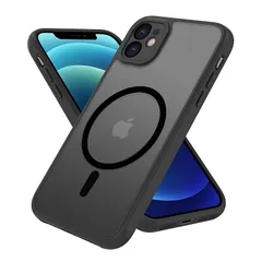 iPhone12 ケース マット感 半透明 MagSafe対応 スマホケース iphone 12 マグネット搭載 アイフォン 12 用 カバー 耐衝撃 黄ばみなし ストラップホール付き マグセーフ対応 ワイアレス充電対応 マット PinLiSheng(ブラ 1