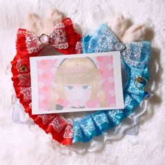 硬質ケース デコ ハート ペア 赤 水色 トレカケース