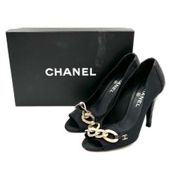 【美品】CHANEL　シャネル　オープントゥ　パンプス　ハイヒール　キルティング　ブラック　21.5cm　レディース