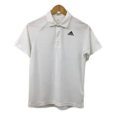 アディダス adidas シャツ ポロシャツ プルオーバー ポロカラー ロゴ プリント スポーツウェア 半袖 S 白 黒 ホワイト ブラック