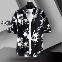[4XL]春 コーデ メンズ 用 服 シンプル ファッション オシャレ 大人 かっこいい 紳士服 カジュアル 半袖 花柄 綿 シャツ 夏  カジュアル 通勤スタイル 重ね着コーデ ゆったりシルエット さらっと着 普段使い