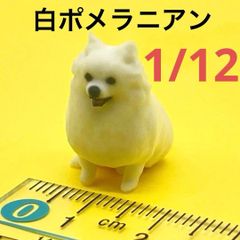 1/12 ミニチュア　ポメラニアン白　犬　フィギュア　1/64より大　ドールハウスに　完成品　ミニチュアイメージ　犬　３Dフィギュア